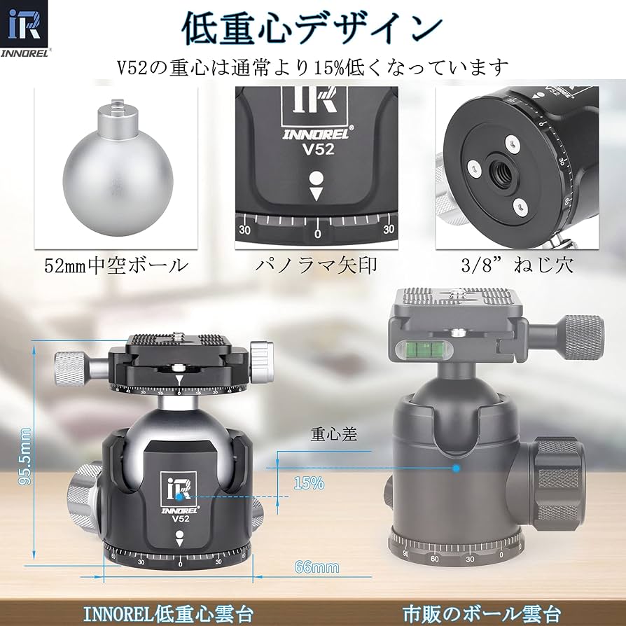 Amazon | INNOREL 自由雲台 ボール雲台 微動雲台 Vシリーズ 低